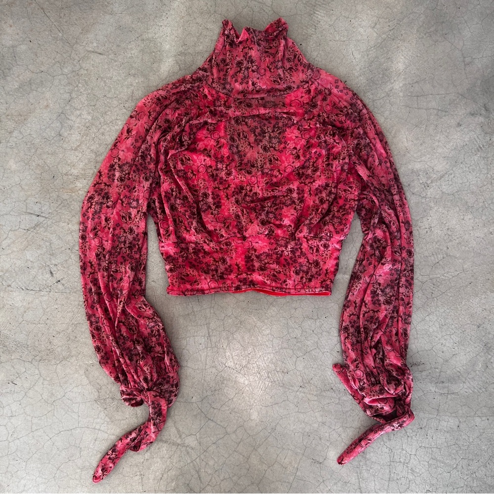 Free People 🍒 All Dolled Up mesh long sleeve turtleneck top